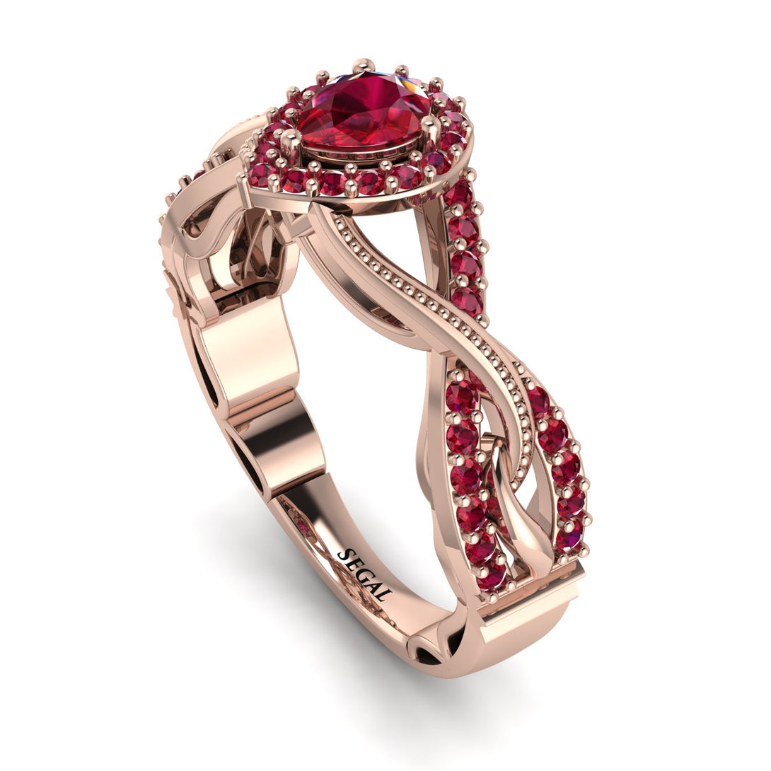 Infinity Inspired Halo Ruby Engagement Ring - Teresa No. 56