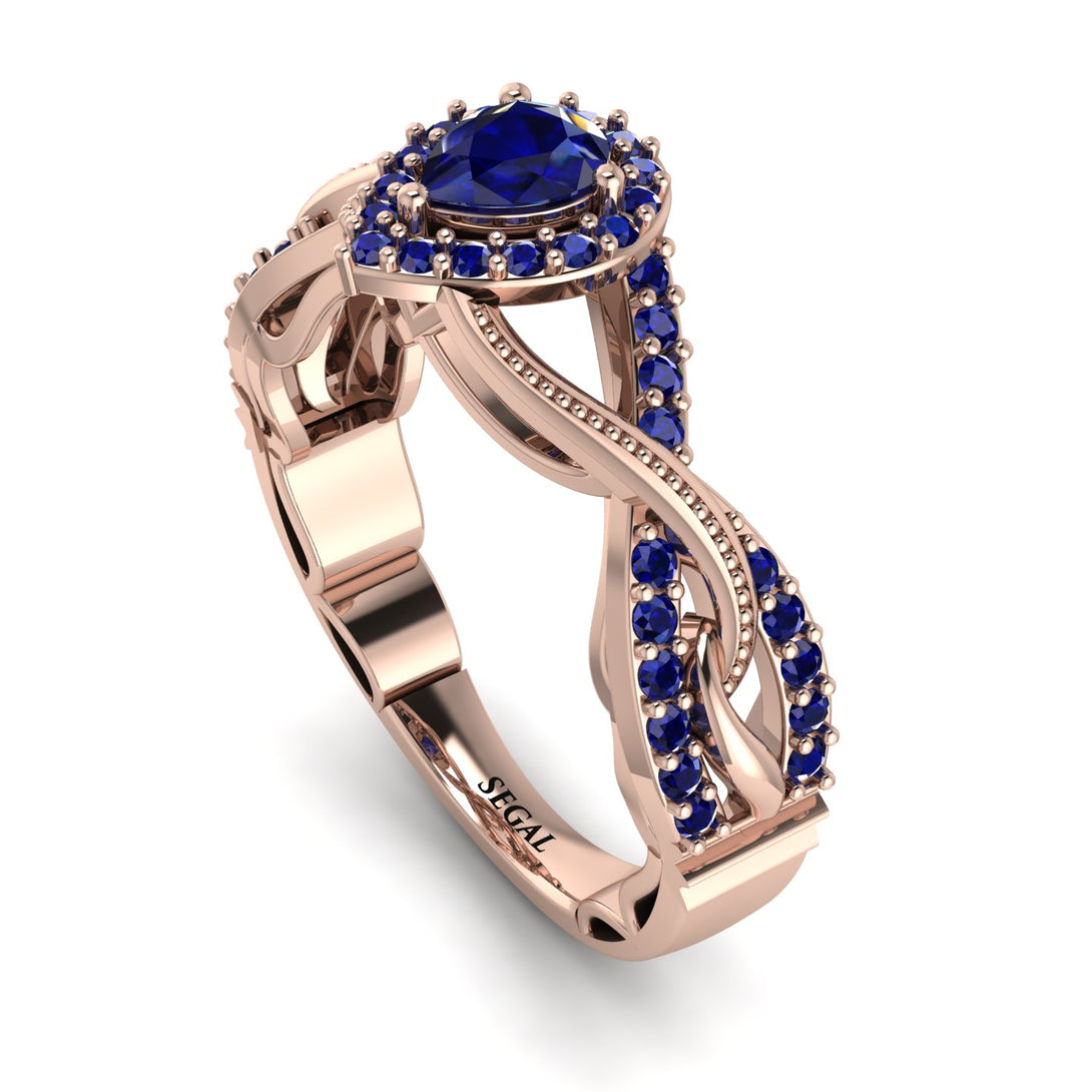 Infinity Inspired Halo Sapphire Engagement Ring - Teresa No. 74