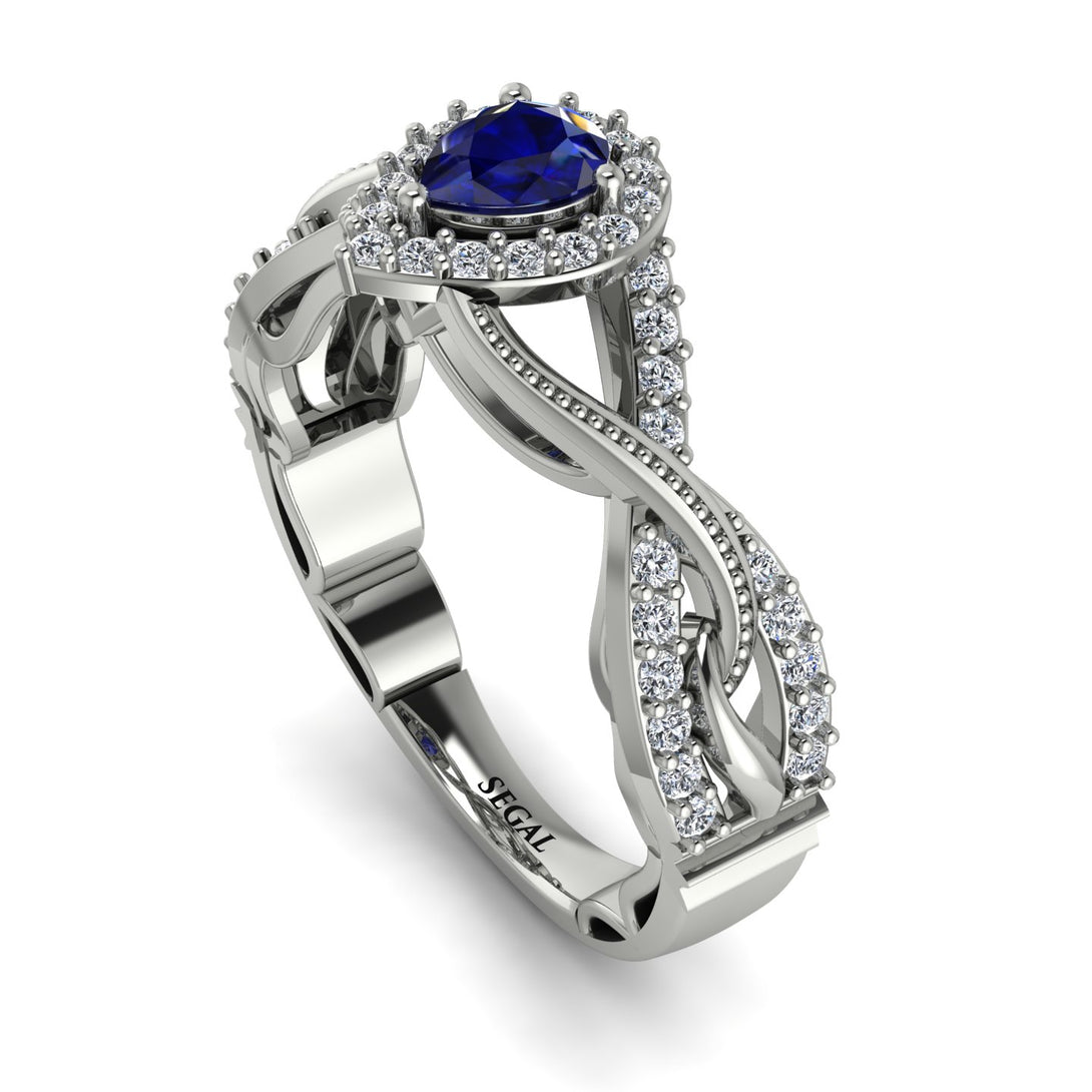 Infinity Inspired Halo Sapphire Engagement Ring - Teresa No. 15