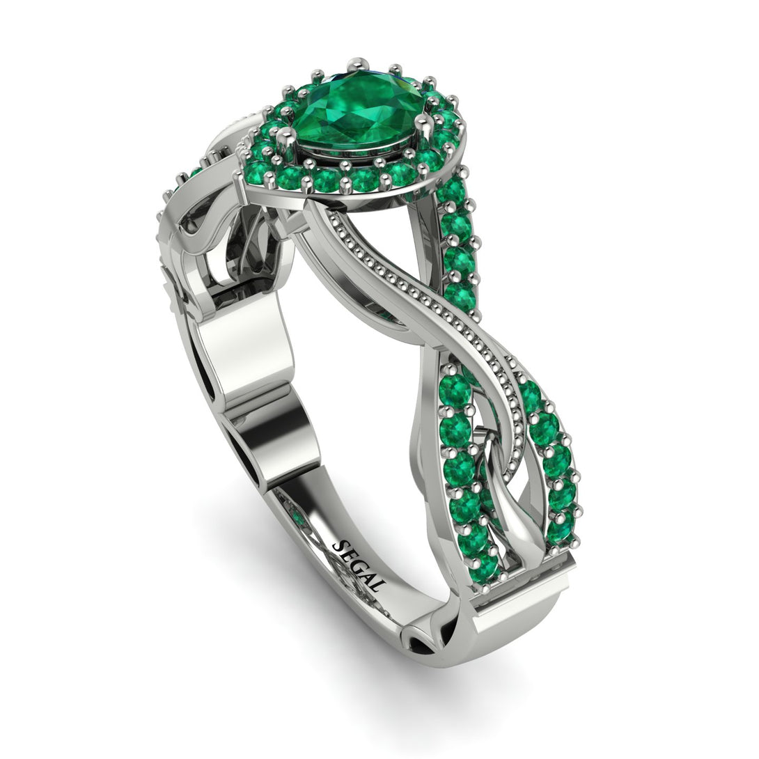 Infinity Inspired Halo Emerald Engagement Ring - Teresa No. 21