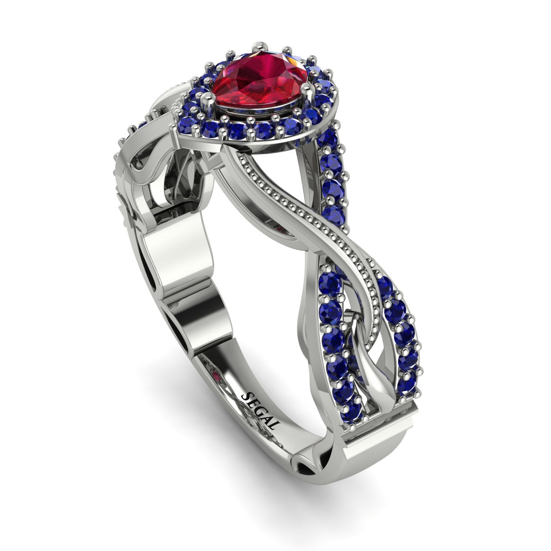 Infinity Inspired Halo Ruby Engagement Ring - Teresa No. 72
