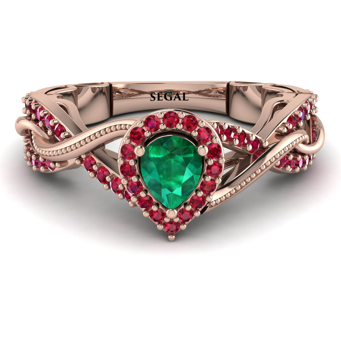 Infinity Inspired Halo Emerald Engagement Ring - Teresa No. 50