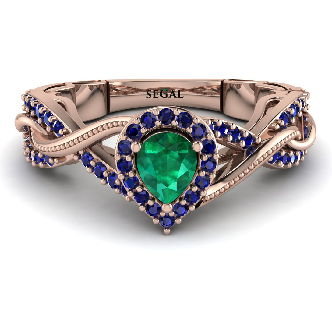 Infinity Inspired Halo Emerald Engagement Ring - Teresa No. 65
