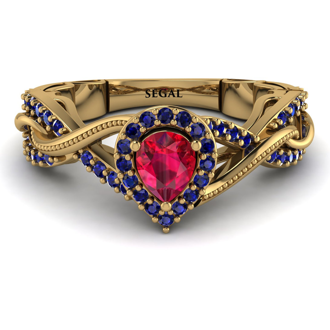 Infinity Inspired Halo Ruby Engagement Ring - Teresa No. 70