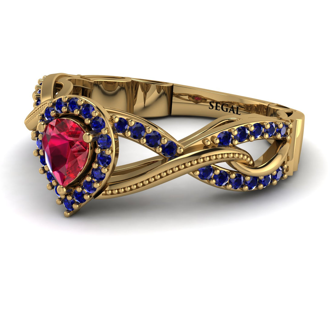 Infinity Inspired Halo Ruby Engagement Ring - Teresa No. 70