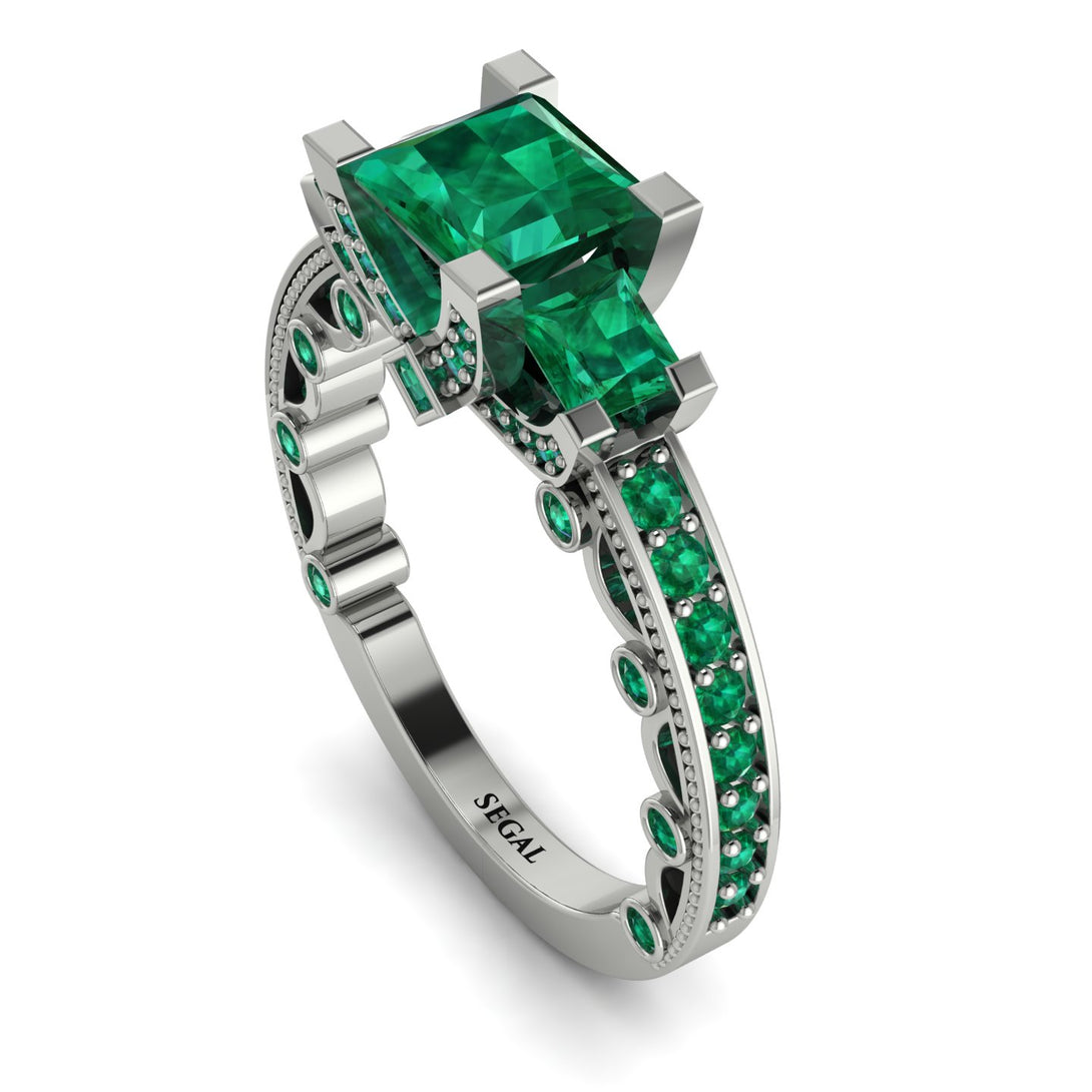 Modern Geometric Emerald Gold Engagement Ring - Beverly No. 21