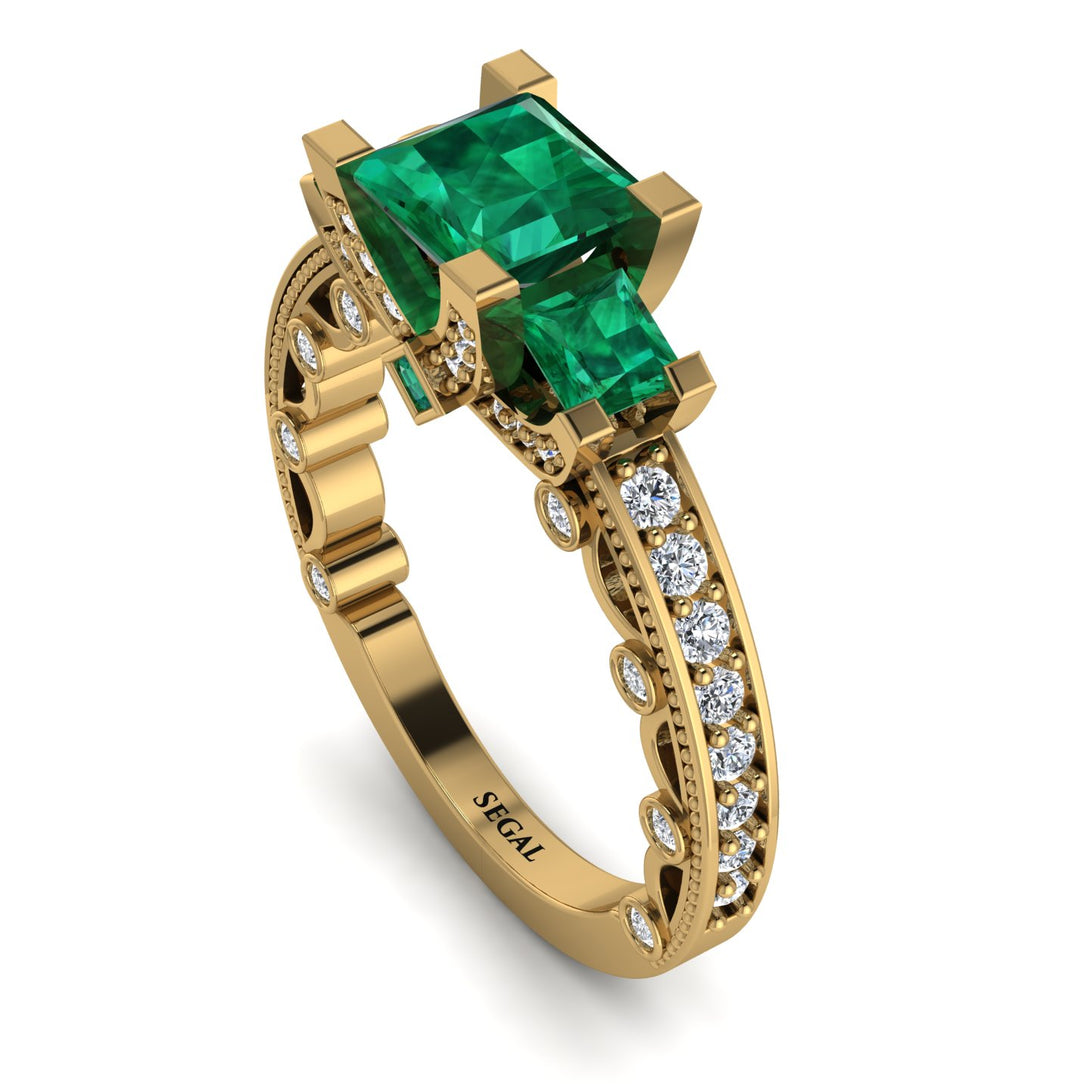 Modern Geometric Emerald Gold Engagement Ring - Beverly No. 4