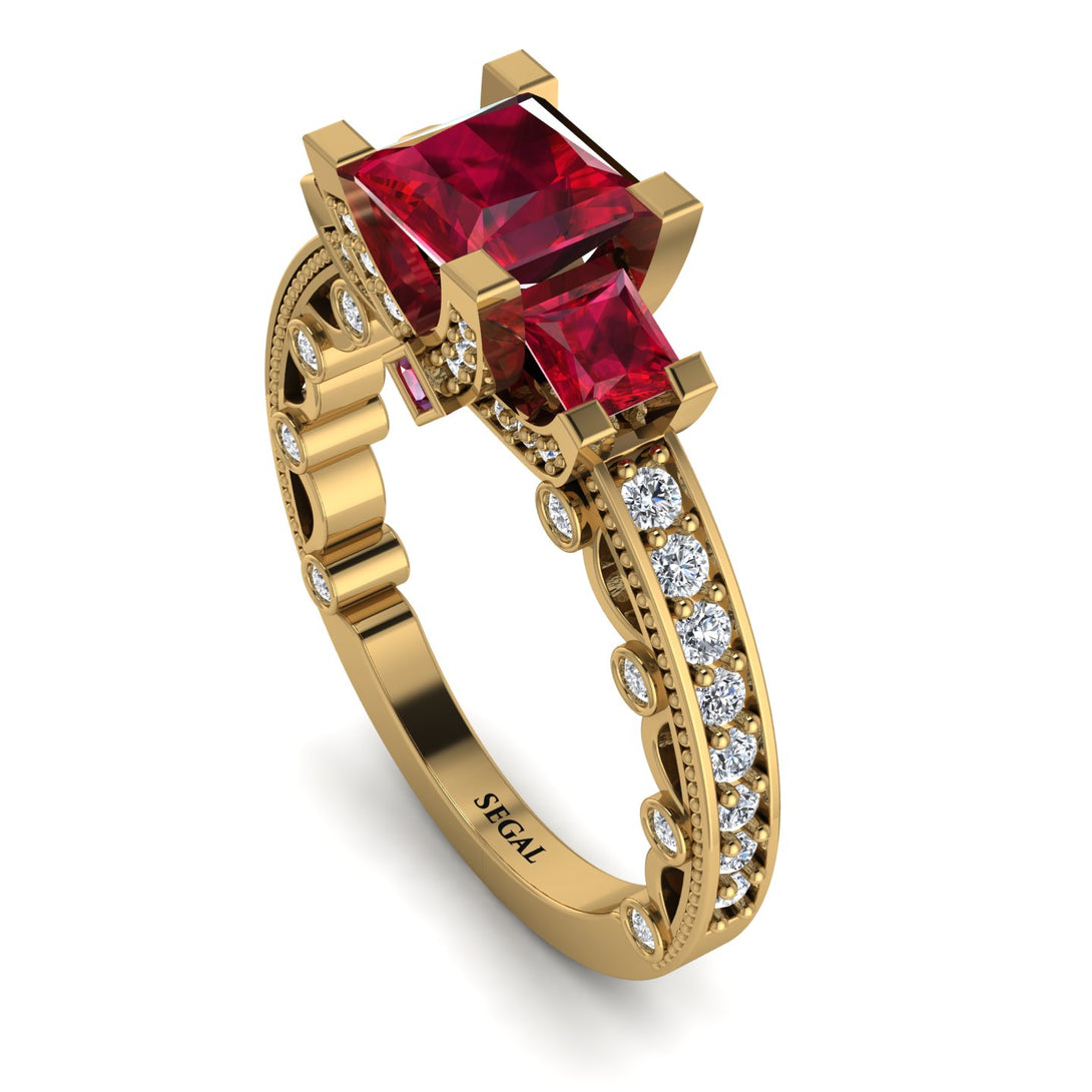 Modern Geometric Ruby Gold Engagement Ring - Beverly No. 10