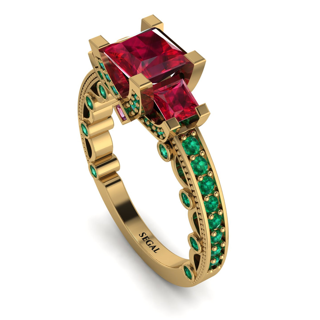 Modern Geometric Ruby Gold Engagement Ring - Beverly No. 25