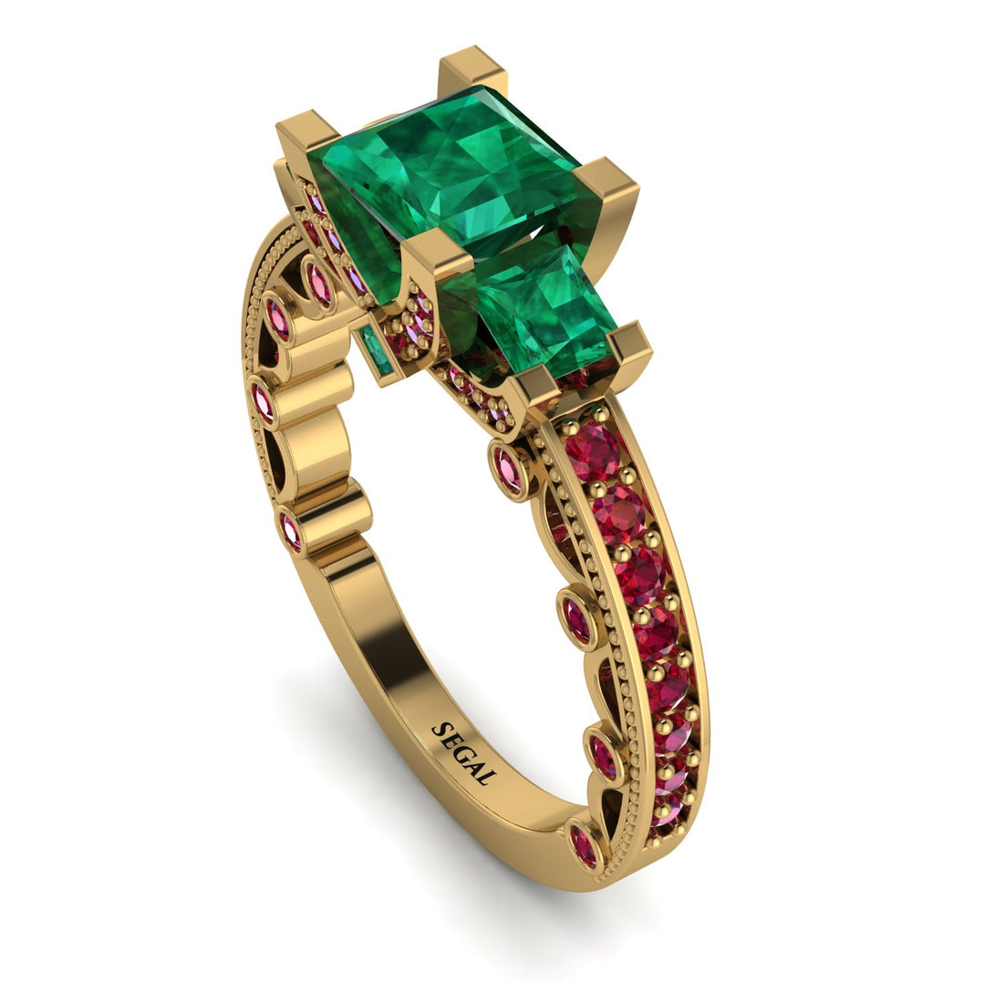 Modern Geometric Emerald Gold Engagement Ring - Beverly No. 49