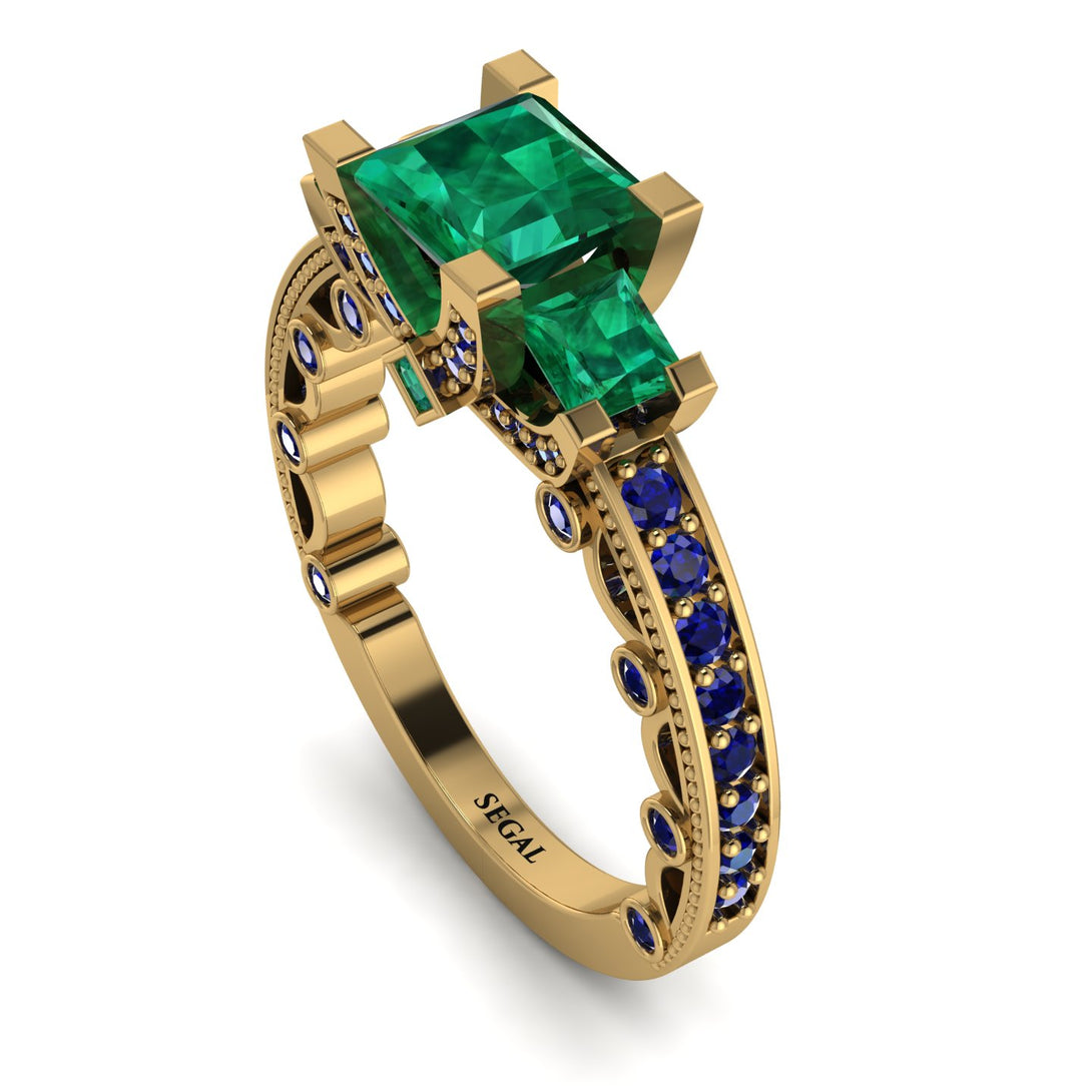 Modern Geometric Emerald Gold Engagement Ring - Beverly No. 64