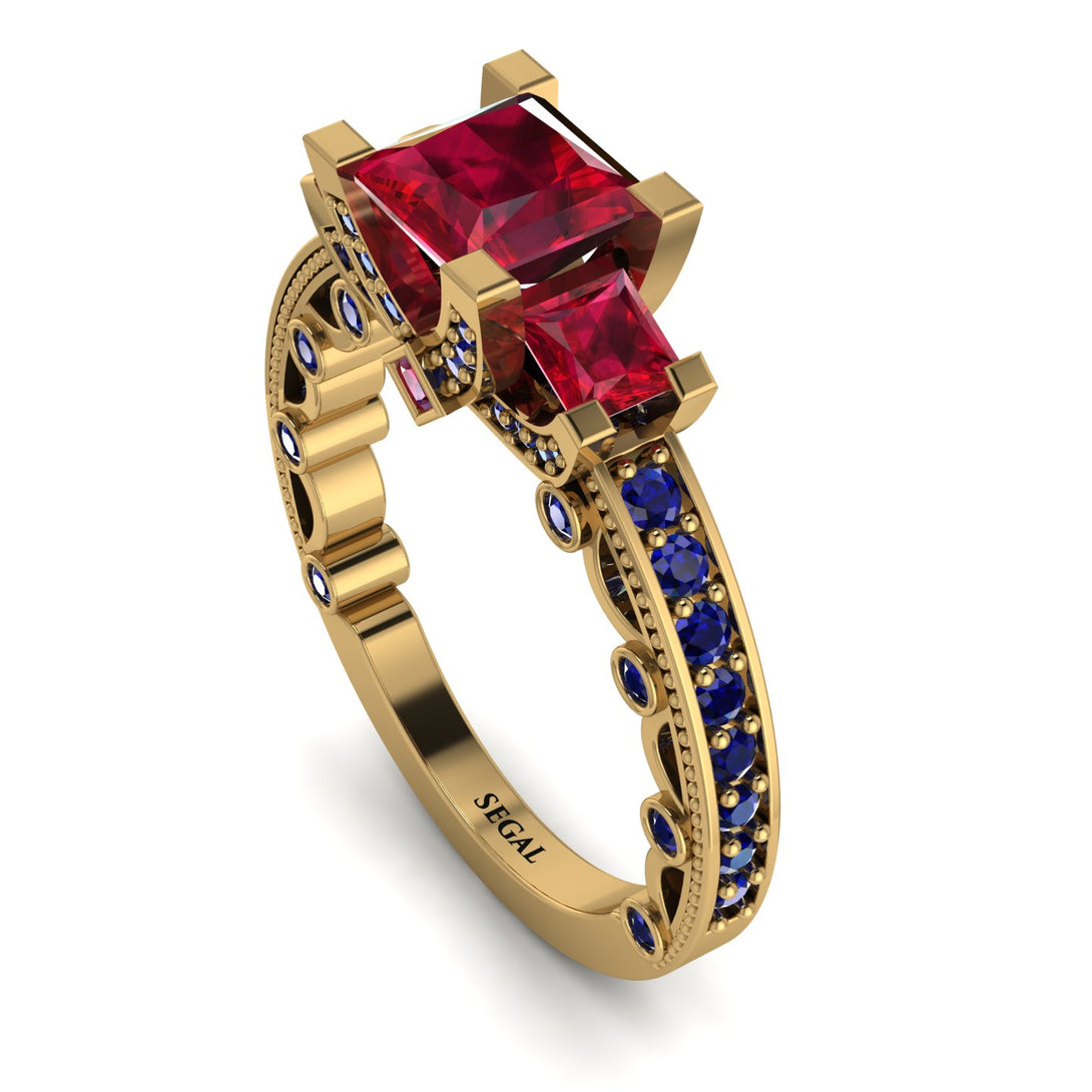 Modern Geometric Ruby Gold Engagement Ring - Beverly No. 70