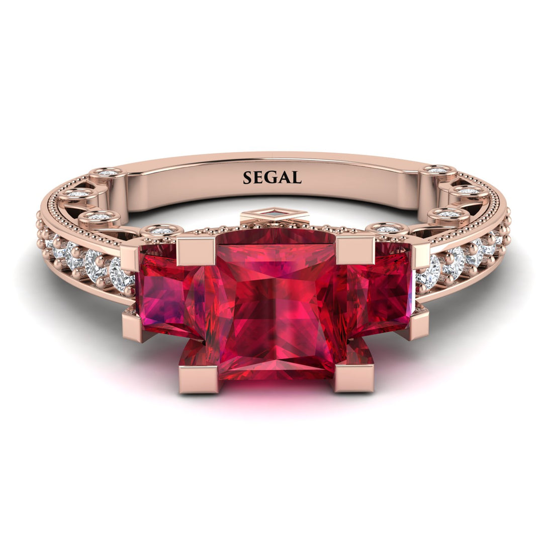 Modern Geometric Ruby Gold Engagement Ring - Beverly No. 11