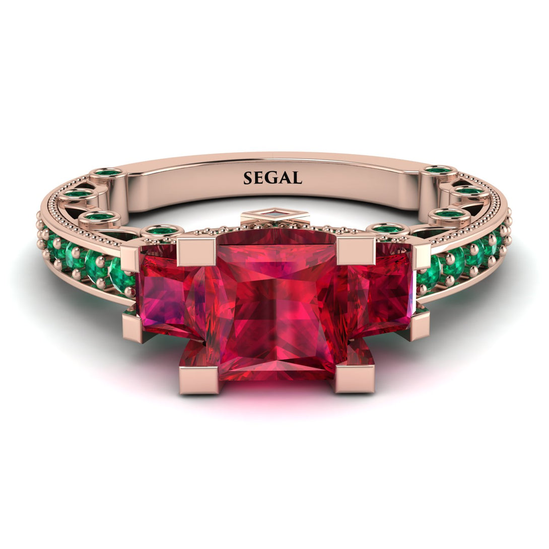 Modern Geometric Ruby Gold Engagement Ring - Beverly No. 26