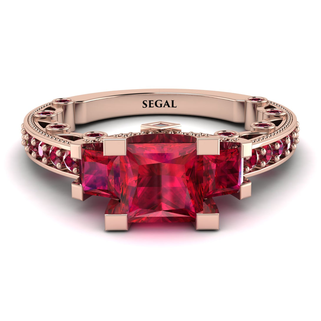 Modern Geometric Ruby Gold Engagement Ring - Beverly No. 56
