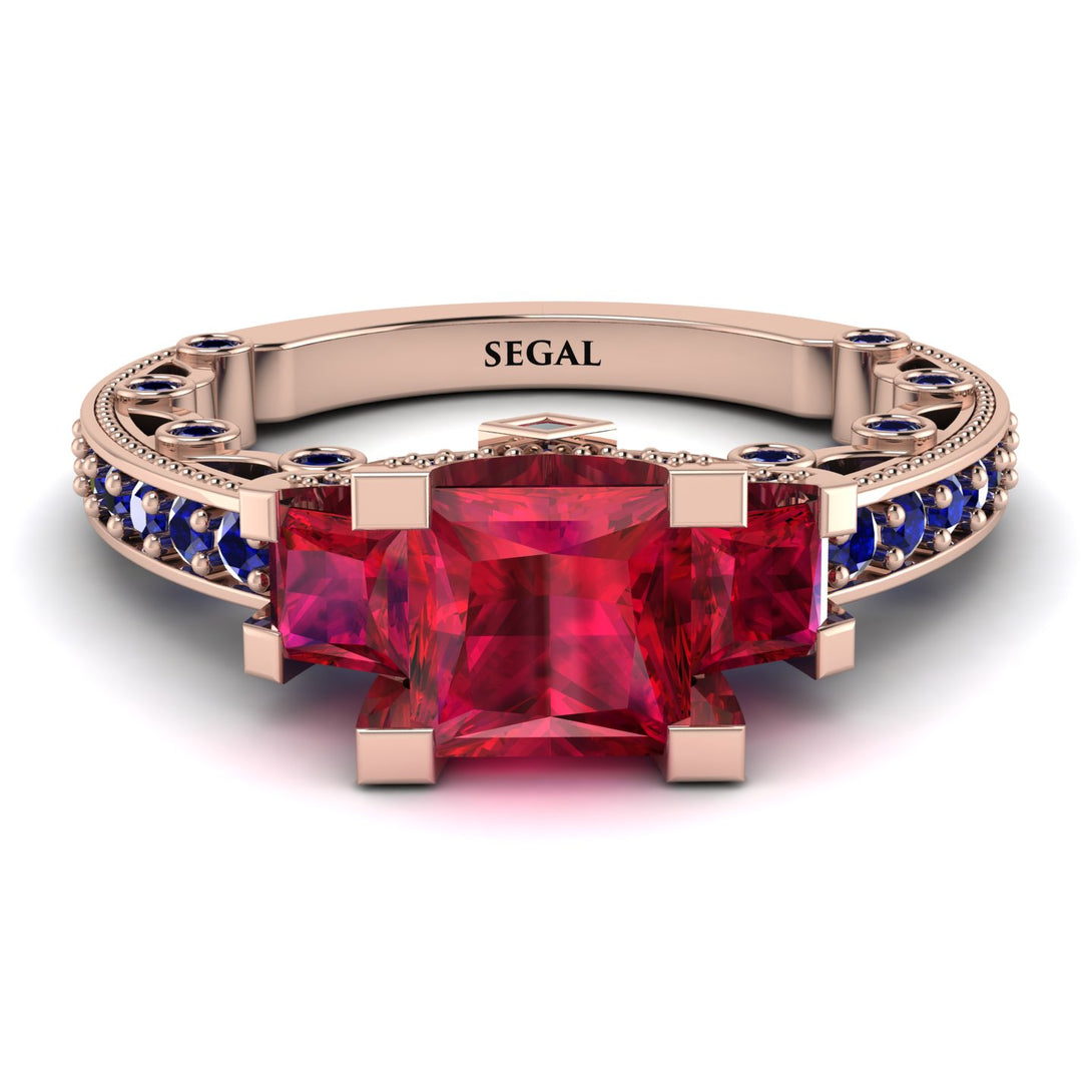 Modern Geometric Ruby Gold Engagement Ring - Beverly No. 71