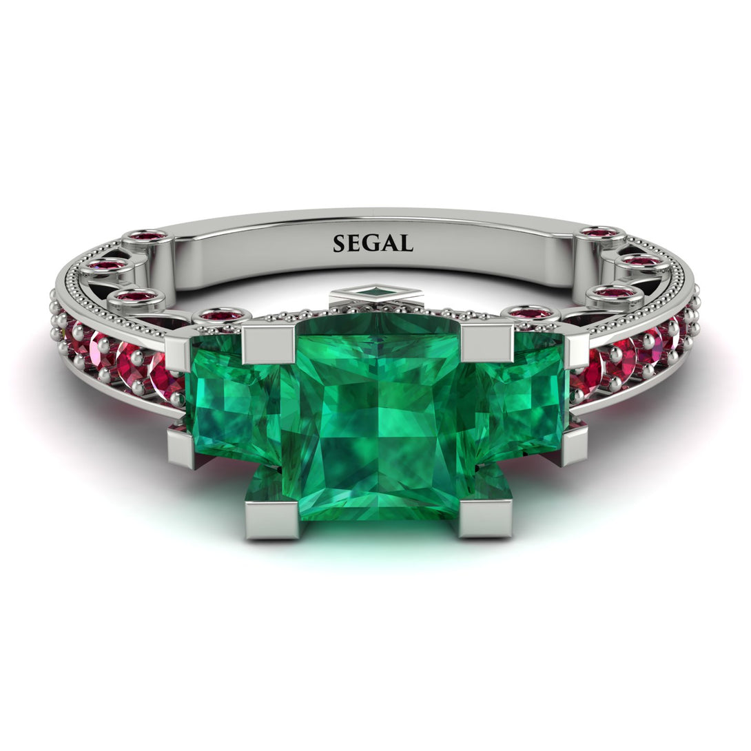 Modern Geometric Emerald Gold Engagement Ring - Beverly No. 51