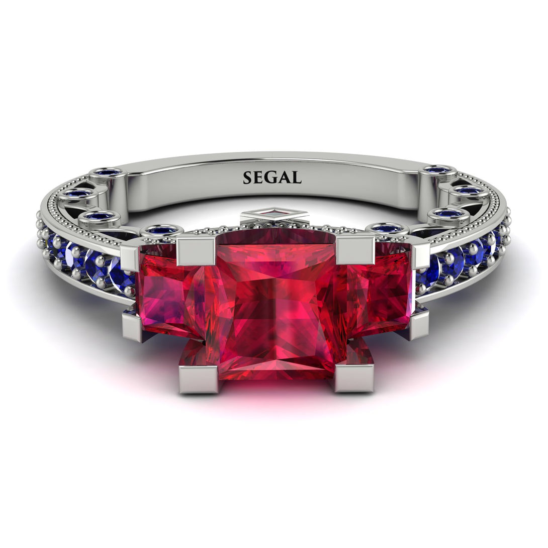 Modern Geometric Ruby Gold Engagement Ring - Beverly No. 72