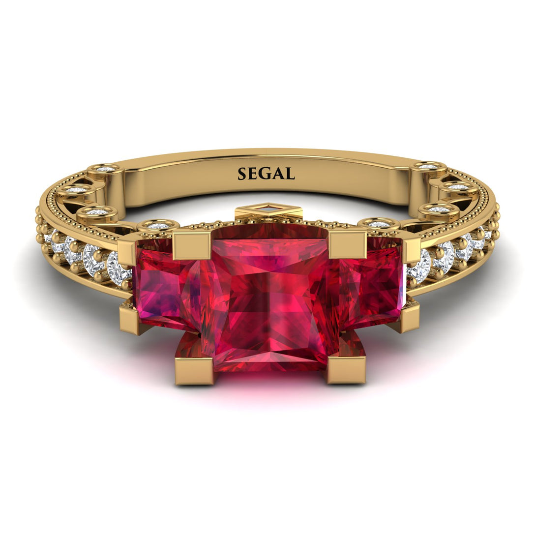 Modern Geometric Ruby Gold Engagement Ring - Beverly No. 10