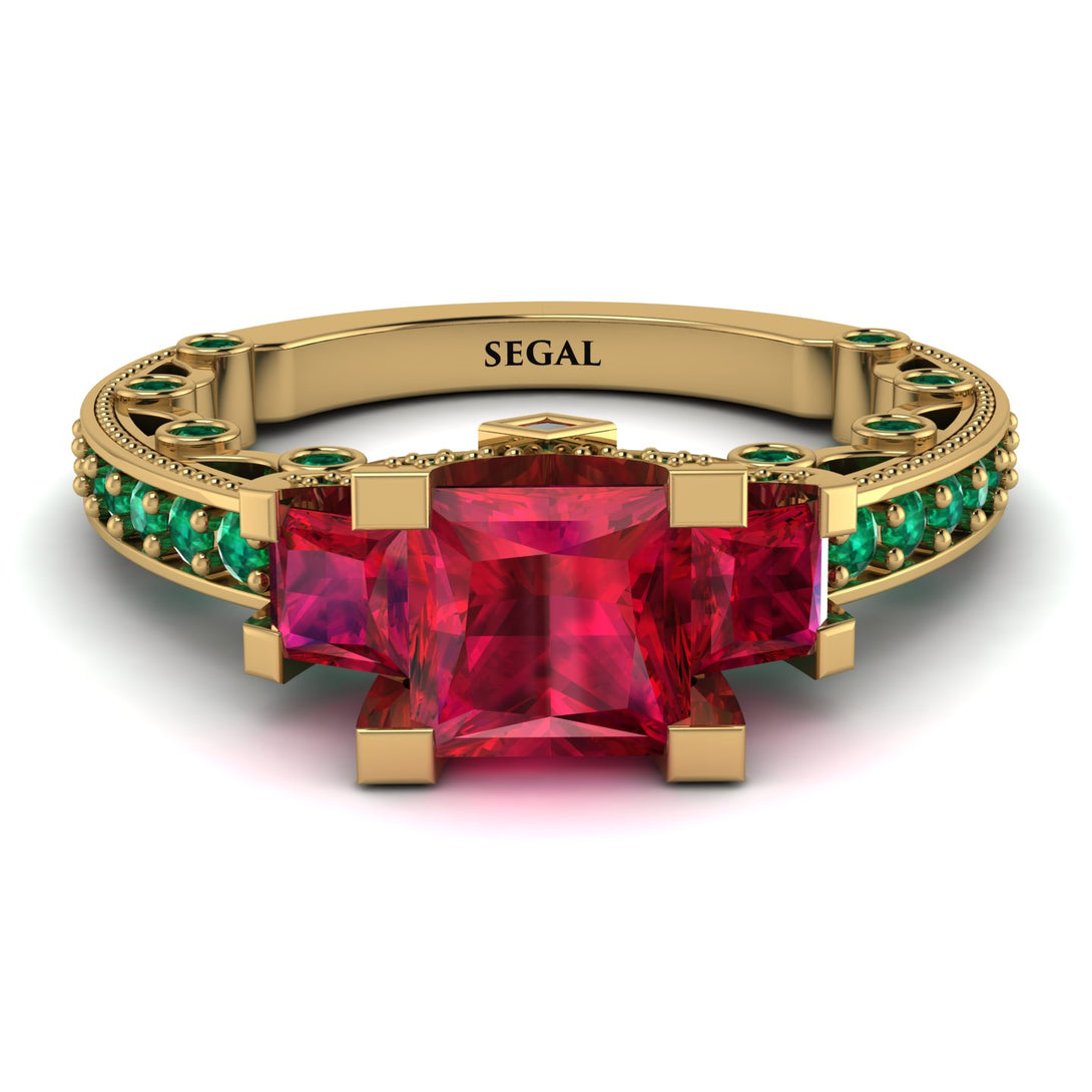 Modern Geometric Ruby Gold Engagement Ring - Beverly No. 25