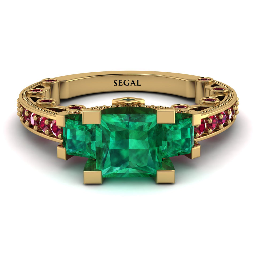 Modern Geometric Emerald Gold Engagement Ring - Beverly No. 49