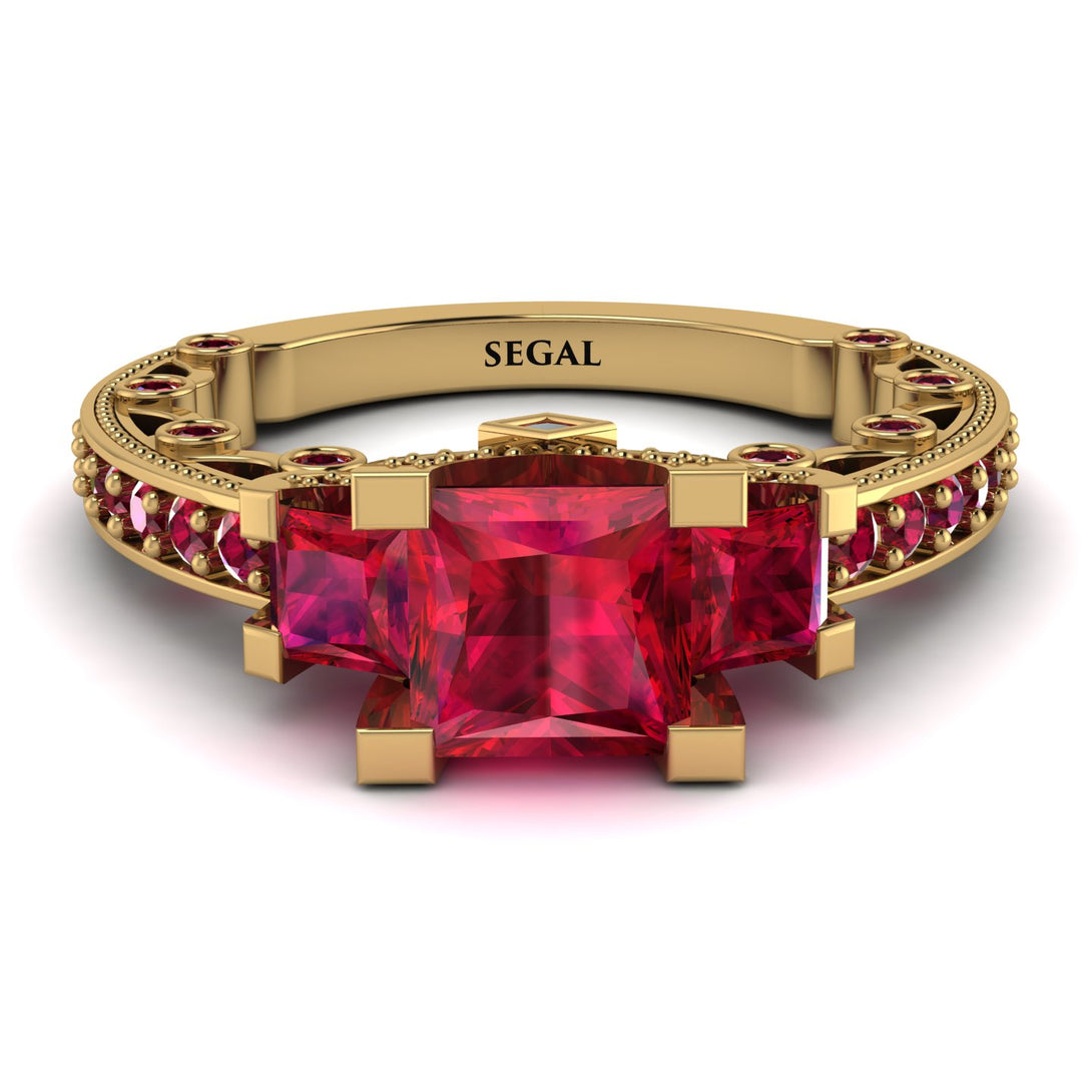 Modern Geometric Ruby Gold Engagement Ring - Beverly No. 55