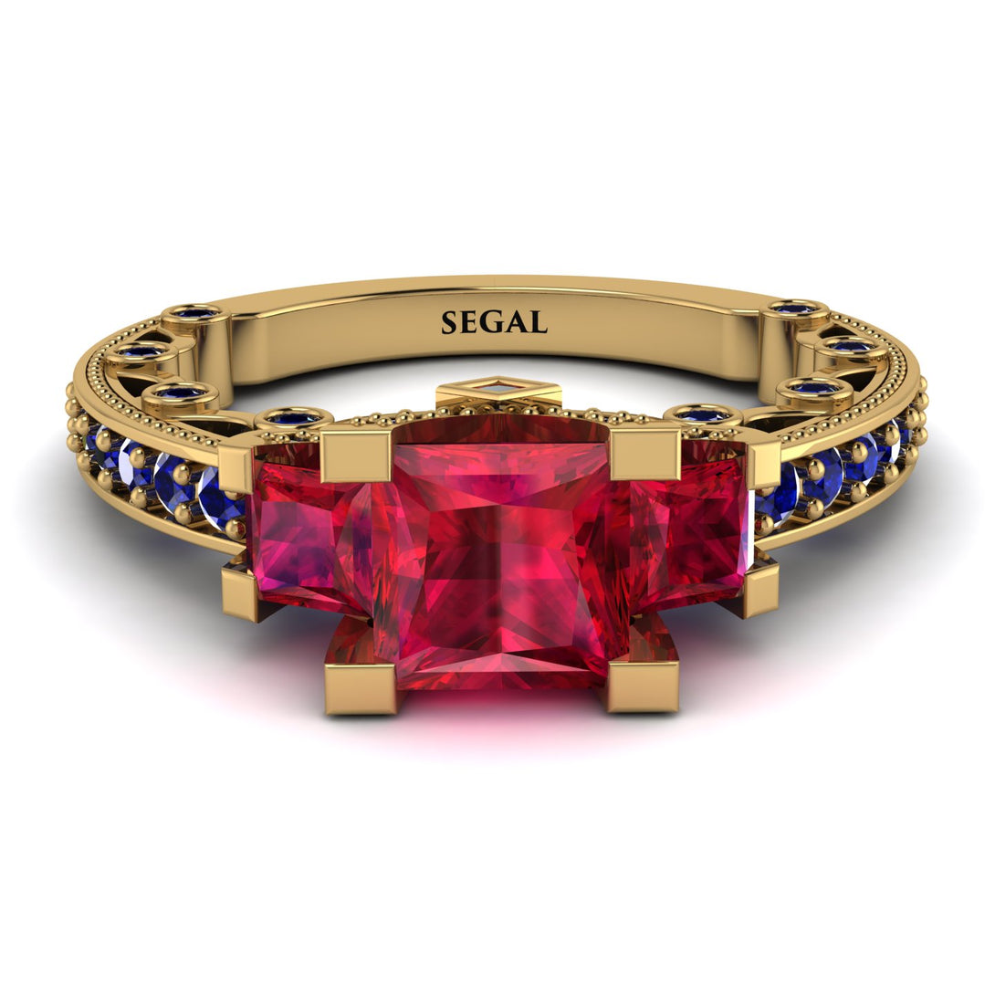 Modern Geometric Ruby Gold Engagement Ring - Beverly No. 70