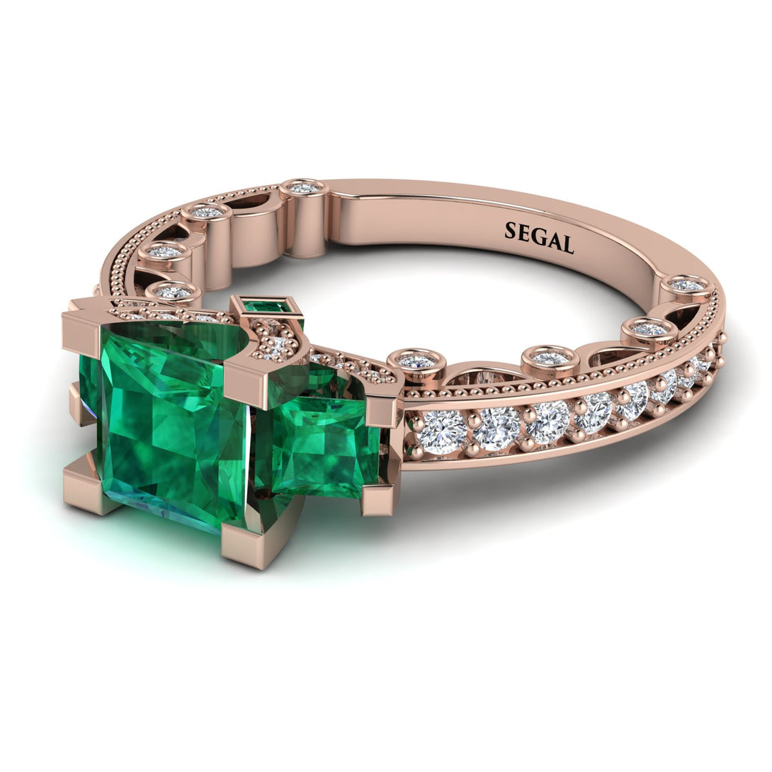 Modern Geometric Emerald Gold Engagement Ring - Beverly No. 5