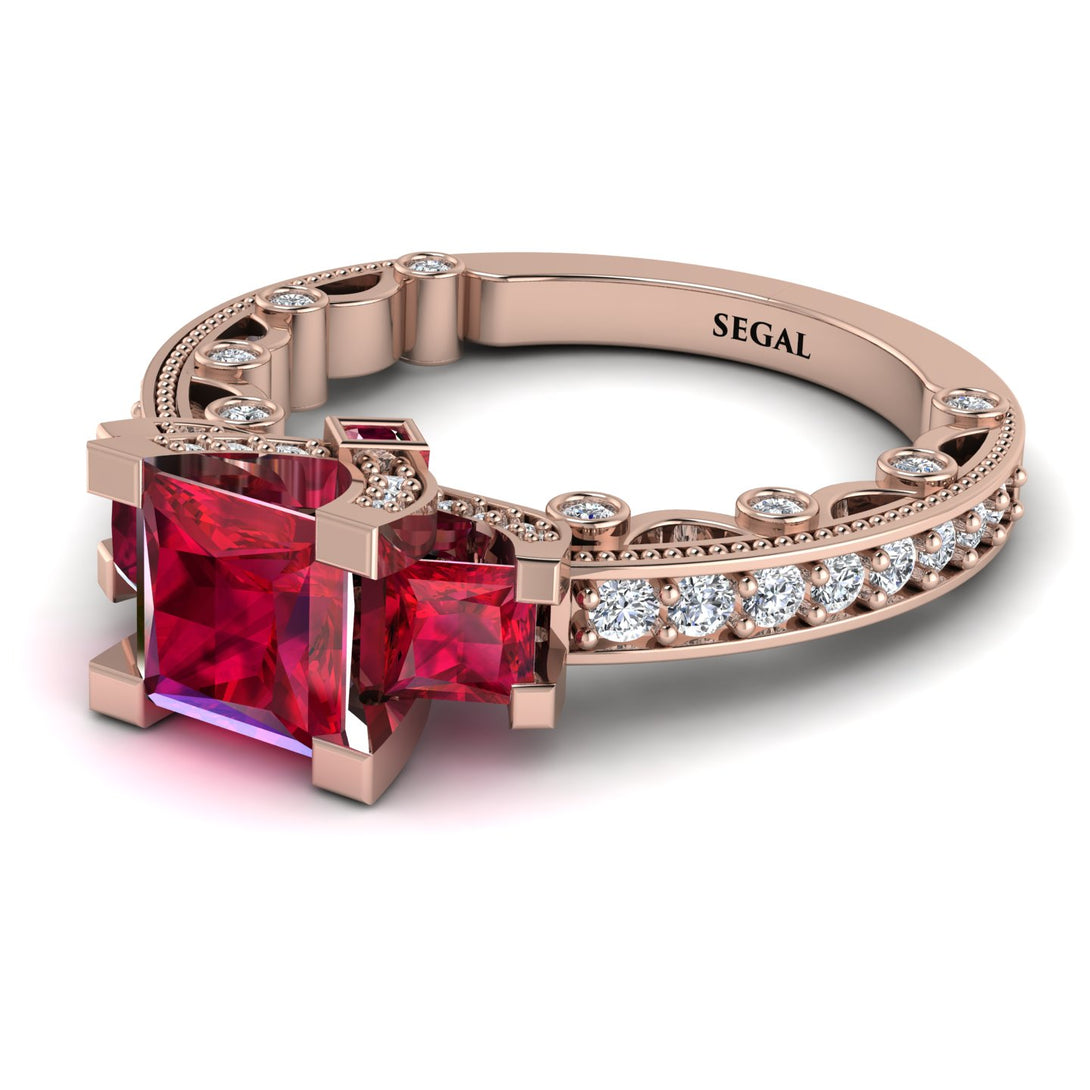 Modern Geometric Ruby Gold Engagement Ring - Beverly No. 11