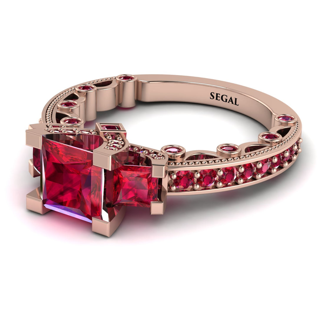 Modern Geometric Ruby Gold Engagement Ring - Beverly No. 56