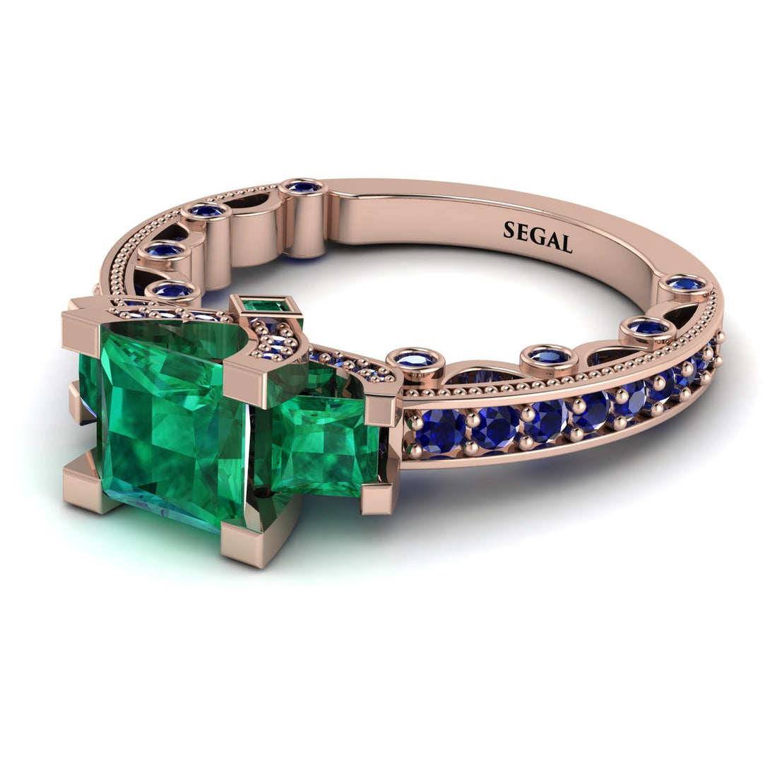 Modern Geometric Emerald Gold Engagement Ring - Beverly No. 65