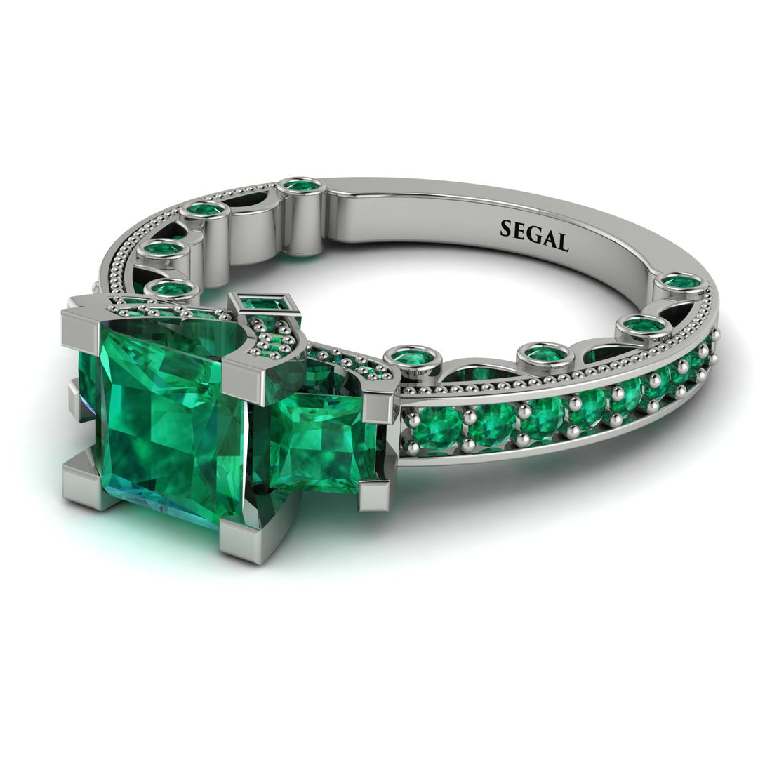 Modern Geometric Emerald Gold Engagement Ring - Beverly No. 21