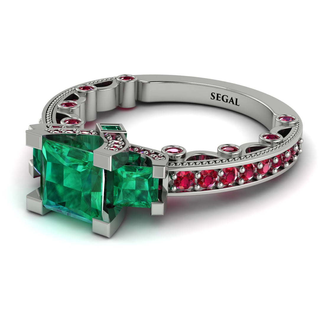 Modern Geometric Emerald Gold Engagement Ring - Beverly No. 51