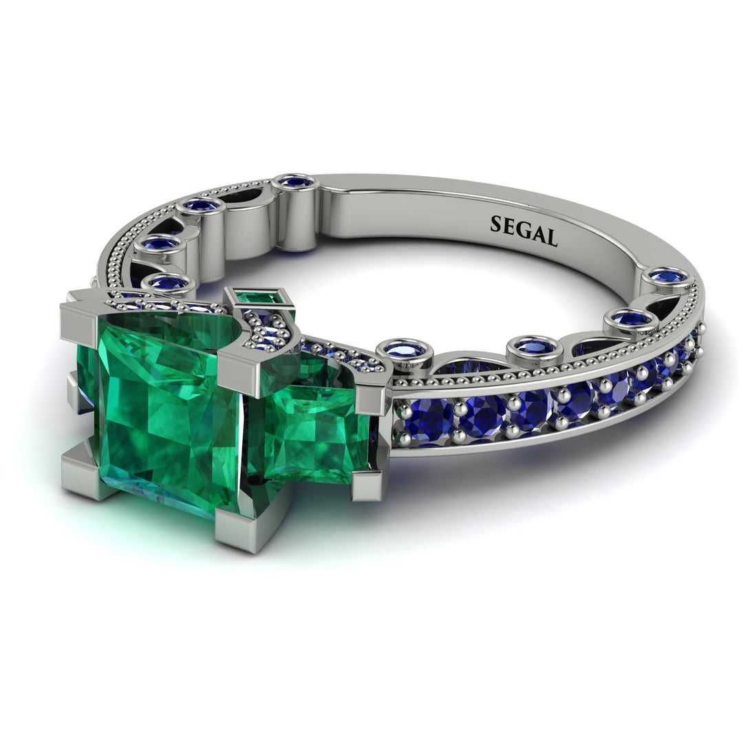 Modern Geometric Emerald Gold Engagement Ring - Beverly No. 66