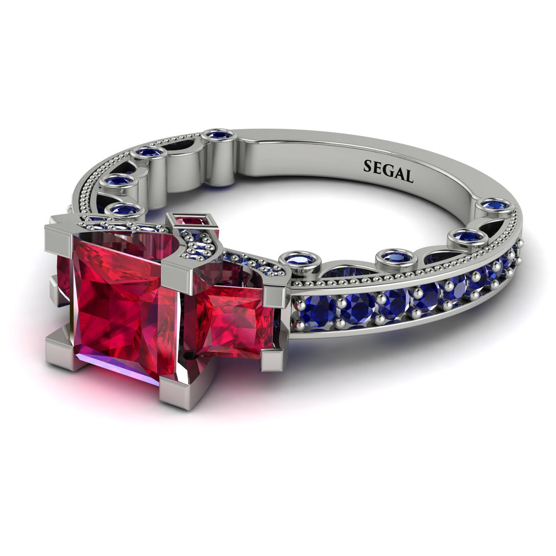 Modern Geometric Ruby Gold Engagement Ring - Beverly No. 72