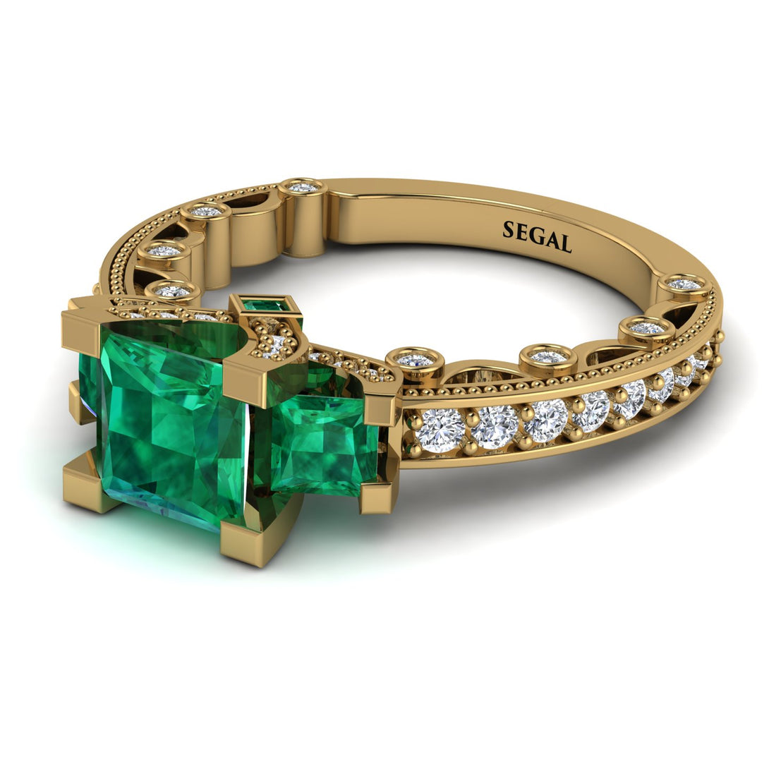 Modern Geometric Emerald Gold Engagement Ring - Beverly No. 4