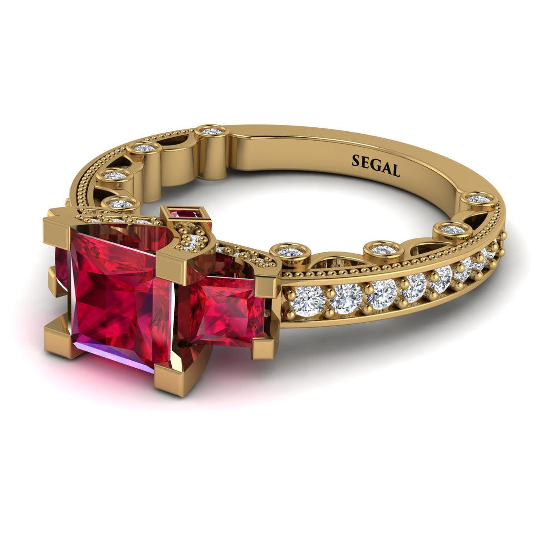 Modern Geometric Ruby Gold Engagement Ring - Beverly No. 10