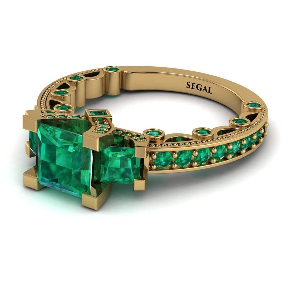 Modern Geometric Emerald Gold Engagement Ring - Beverly No. 19