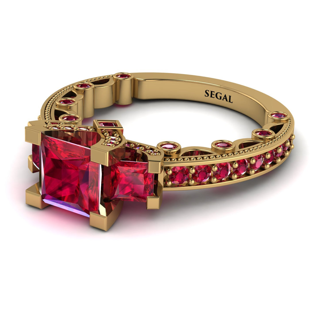 Modern Geometric Ruby Gold Engagement Ring - Beverly No. 55
