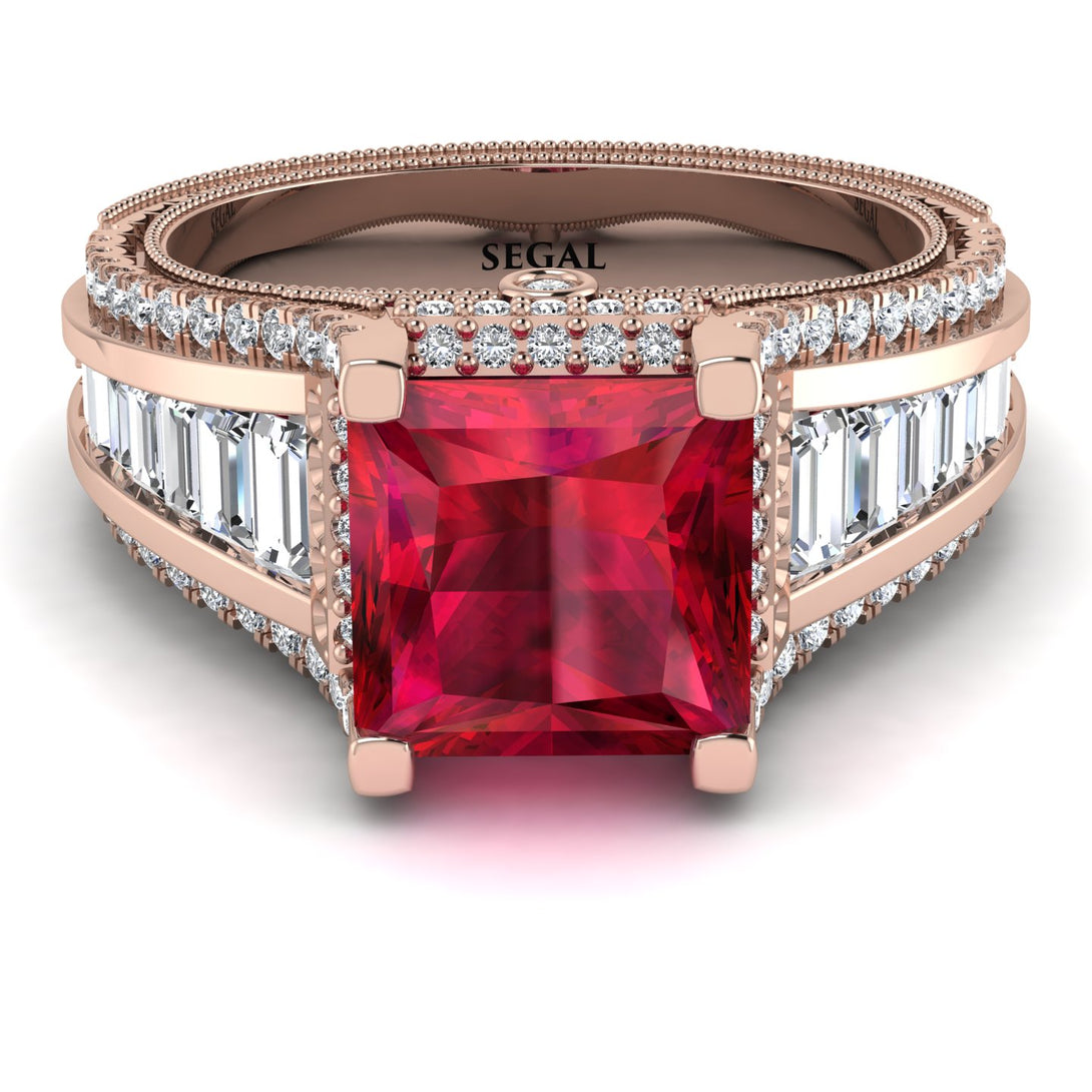 Princess Geometric Ruby Engagement Ring - Marilyn No. 11