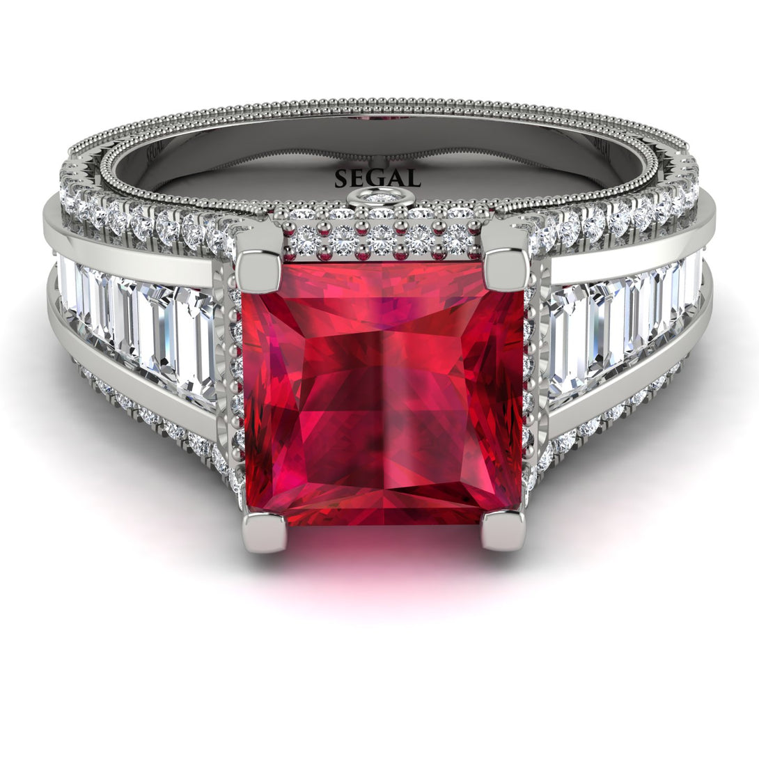 Princess Geometric Ruby Engagement Ring - Marilyn No. 12