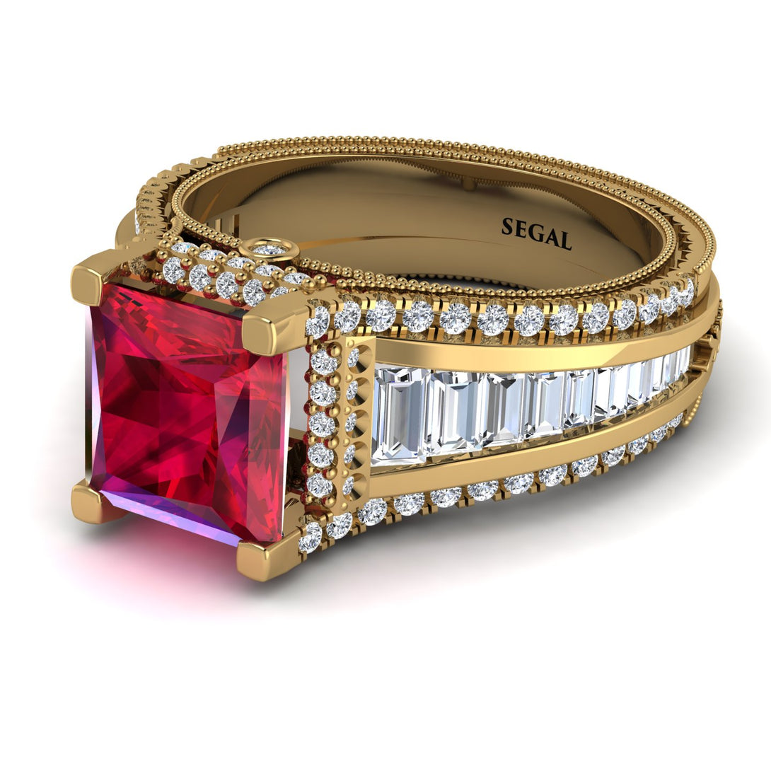Princess Geometric Ruby Engagement Ring - Marilyn No. 10