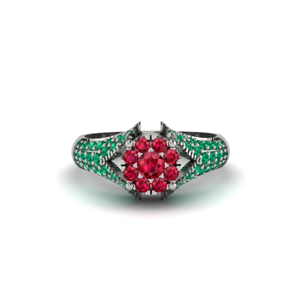 Emerald Floral Cluster Engagement Ring - Penelope No. 27