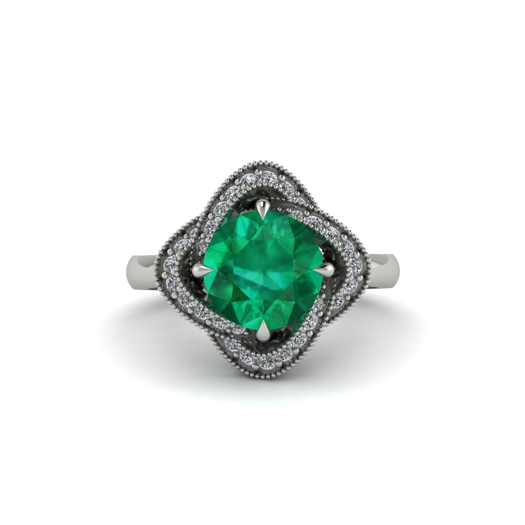 Emerald Floral Infinity Engagement Ring - Brinley No. 6