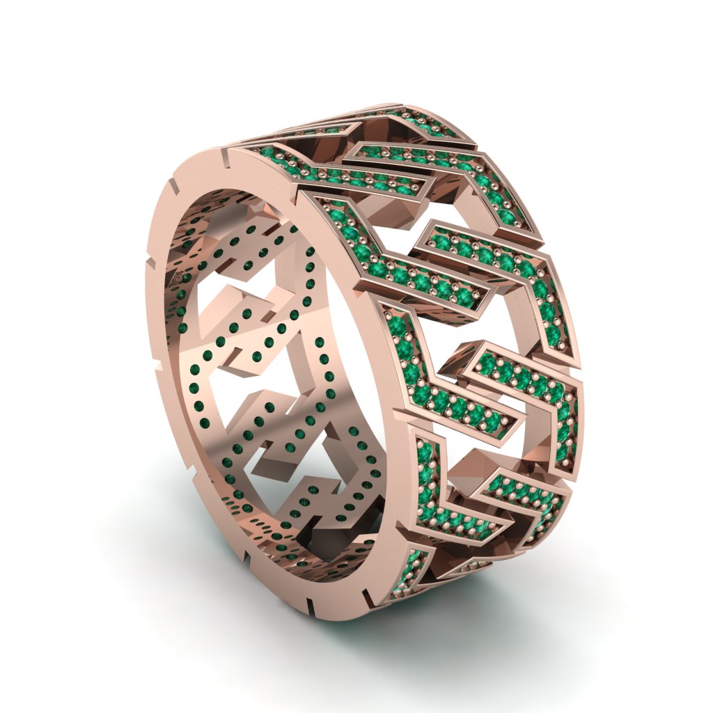 Emerald Geometric Elegance Gold Wedding Ring - Darby No. 5