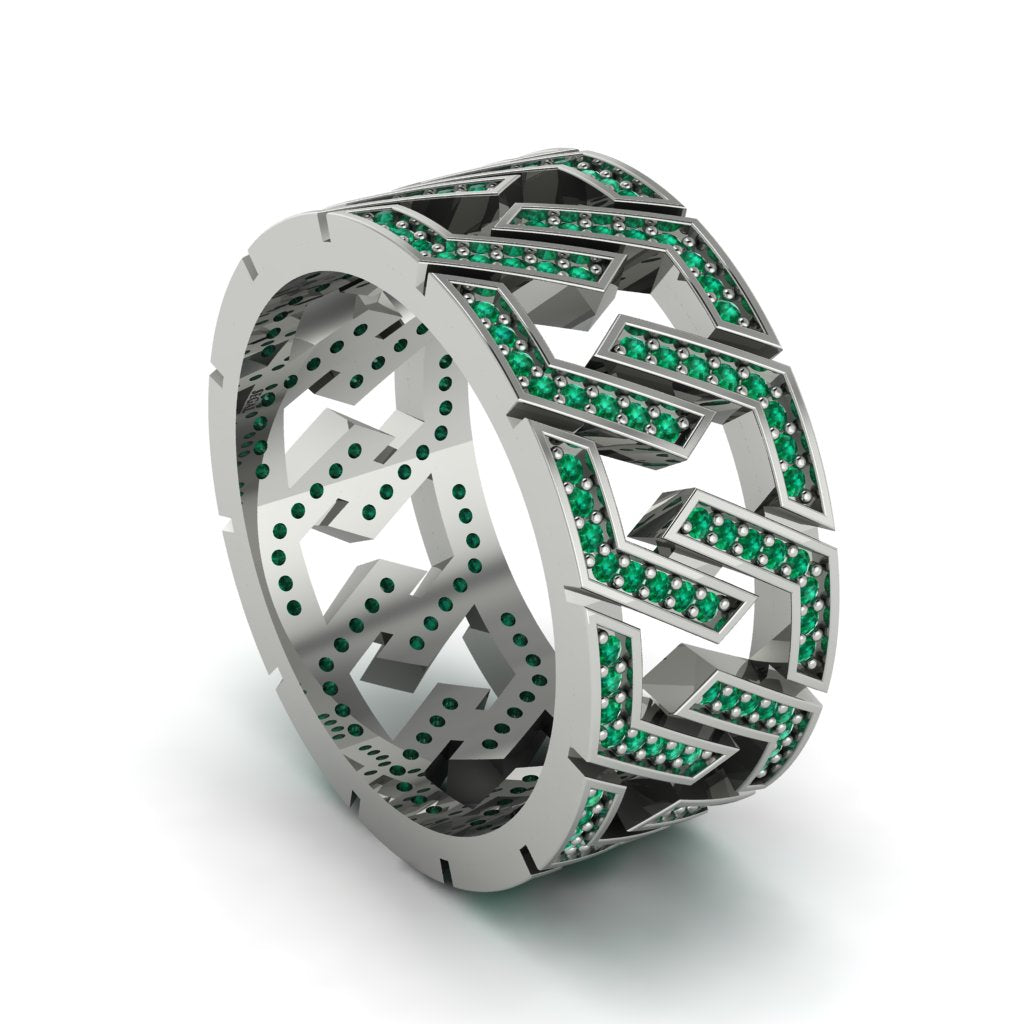Emerald Geometric Elegance Gold Wedding Ring - Darby No. 6