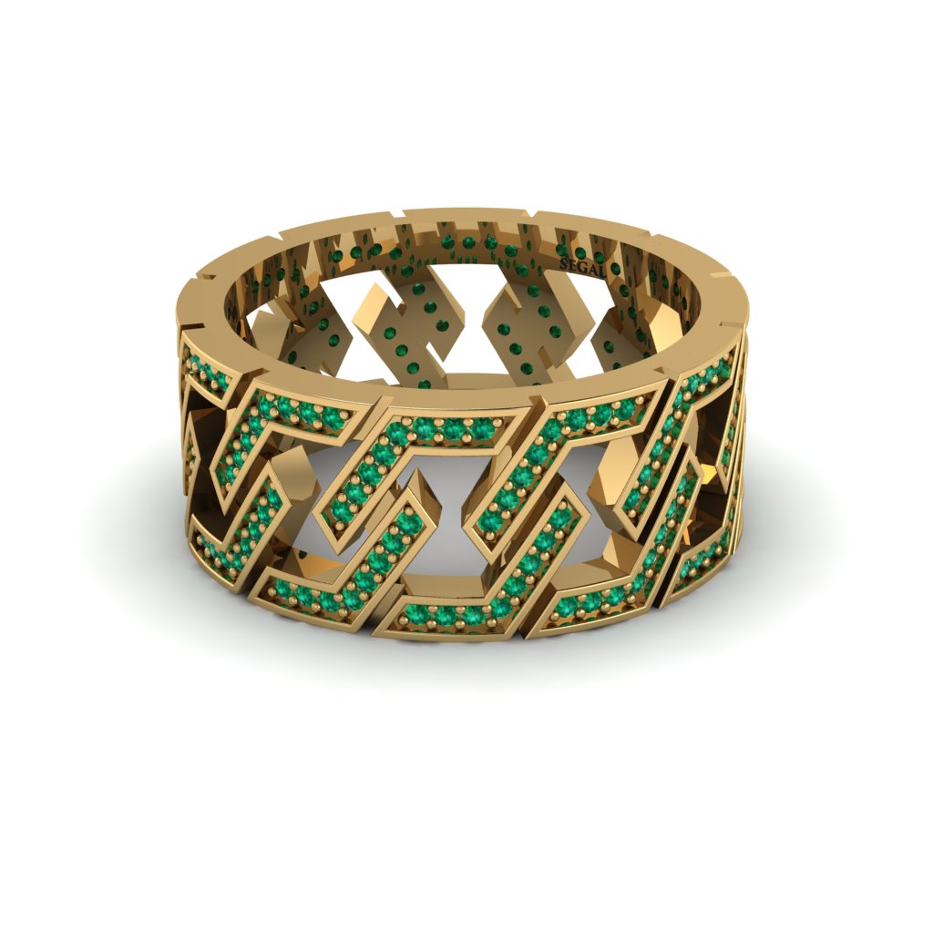Emerald Geometric Elegance Gold Wedding Ring - Darby No. 4