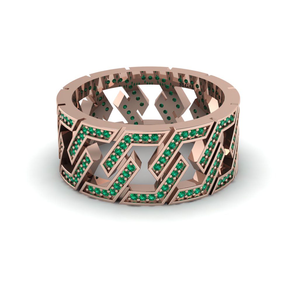 Emerald Geometric Elegance Gold Wedding Ring - Darby No. 5