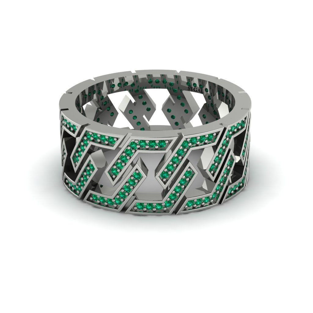 Emerald Geometric Elegance Gold Wedding Ring - Darby No. 6
