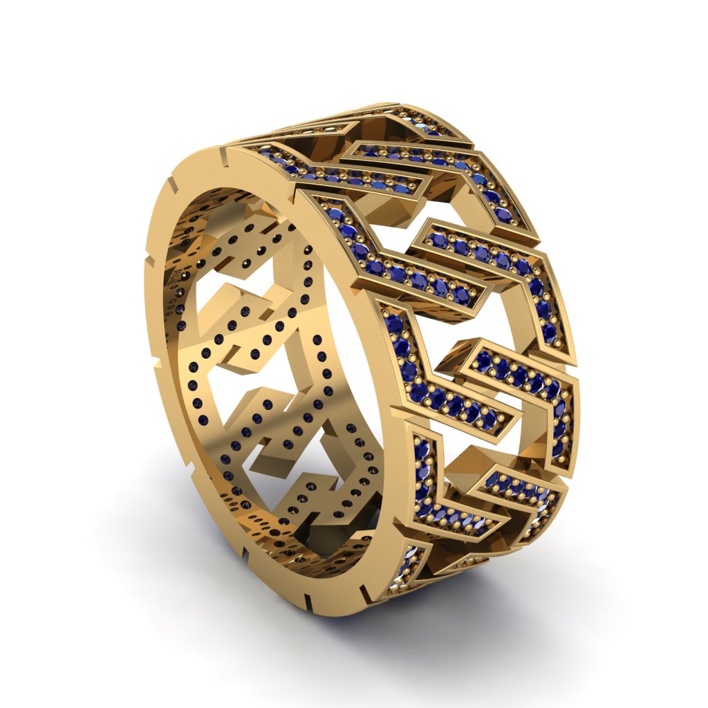 Sapphire Geometric Elegance Gold Wedding Ring - Darby No. 13